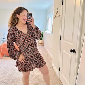 NWT Natalie Martin Black Pink Tulip Long Sleeve Mini Dress Medium